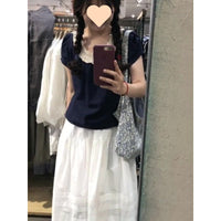Small Shirt Lace Stitching Elastic Waist Lace Skirt