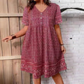 Casual Fashionable Printed V-Neck Short-Sleeve Dress