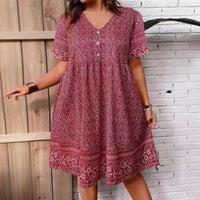 Casual Fashionable Printed V-Neck Short-Sleeve Dress