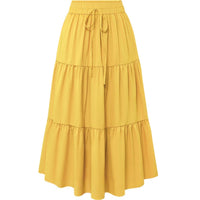 European And American Solid Color Stitching Ruffle Elastic Pocket Skirt