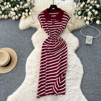 Retro Short-Sleeve Striped Dress For Women