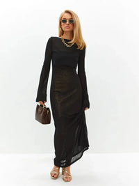Long Sleeve Solid Color Round Neck Beach Dress