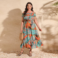 Off-shoulder Printed Maxi Dress For Women