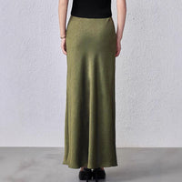 Women's Satin Midi Skirt High Waist Elastic Waistband Hand-tied Tie-dye Pattern