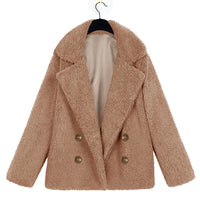 Autumn And Winter Women's Plush Button Lapels Pocket Coat Shirt