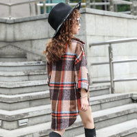 Girls' Plaid Shirt Mid-length Fashion Dovetail