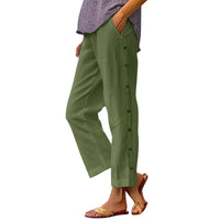 Cropped Pants With Decorative Buttons Along The Side Seams