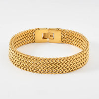 Machinelike Gold Mens Bracelet With A Curved Plate And Mesh Designstylish Hip-hop Wristband
