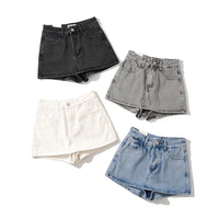 High Waist One Button Short Net Surface Denim Skirt