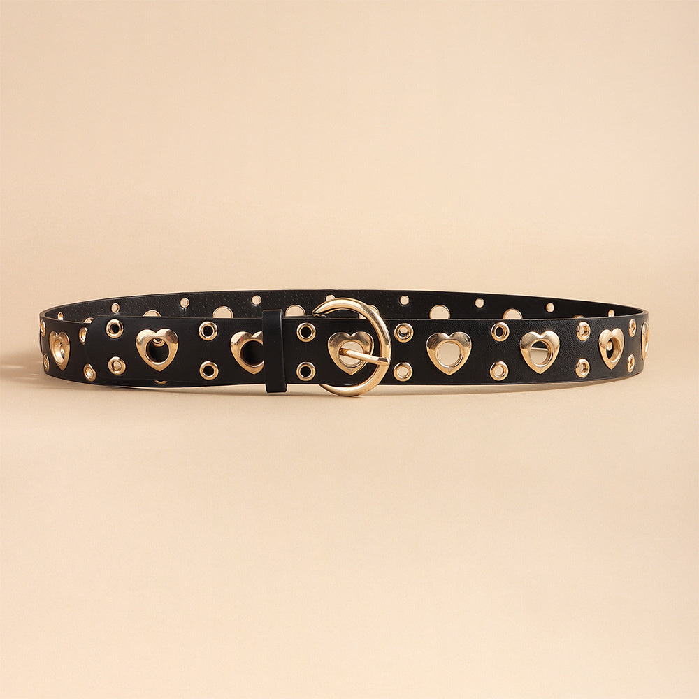 Sexy Punk Style Metal Air Eye Belt For Women With Jeans Skirt Hip Hop Heart Cutout Black Belt