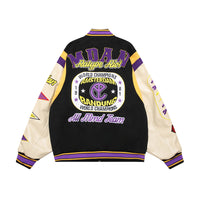 Letter Machine Embroidery Baseball Uniform Men's Hip Hop Stitching PU Leather Jacket