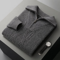 Men's Diamond-Pattern Sweater Casual Stand Collar Long Sleeves