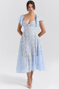 Retro Lace High-Waisted Slimming V-Neck Short-Sleeve Maxi Dress