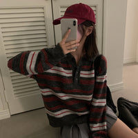 Contrast Color Loose Long Sleeve Striped Sweater Sweater