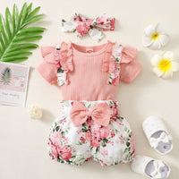 Sunken Stripe Cotton And Printed Shorts Plus Belt Fashion Style