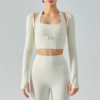 Halter Fake Two-piece Slim Fit Yoga Long Sleeve Nude Feel Sports Top Women's