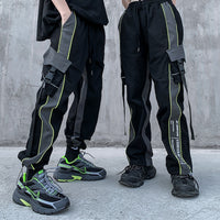 Drawstring waistband wide loose straight leg casual sports trousers