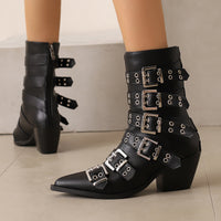 Autumn And Winter Pointed Knight Women's Boots Plus Size Punk Belt Buckle Booties