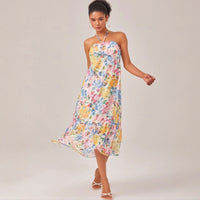 Vacation Floral Print Slip Dress Chiffon Halter Maxi Dress