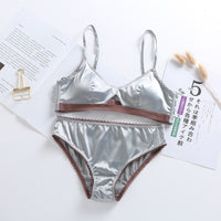 Glossy thin silk French triangle cup ice silk sexy bra satin bra set