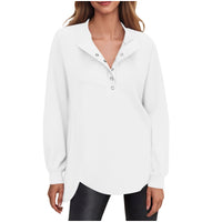 Women's Fashion Casual Solid Color Round Neck Button Long Sleeve Top
