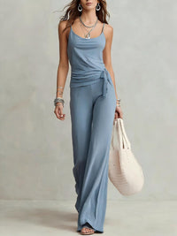 Casual Camisole Top And High-waisted Wide-leg Pants Set