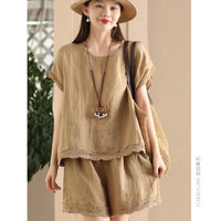 Loose-fitting Slimming Lace-trimmed Two-piece Set