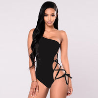 One-shoulder sexy bikini swimsuit with hoop cross strap