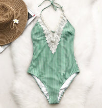 Women's Siamese Lace Striped Bikini