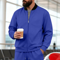 Men's Stand-Up Collar Sporty-Casual Zip-Up Long-Sleeve Jacket