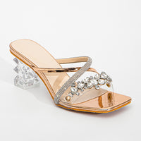 Square Head Rhinestones With Transparent High Heel Sandals