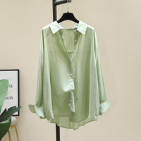 Outerwear Drapey Tencel Cotton Shirt Womens Korean-Style Loose Casual
