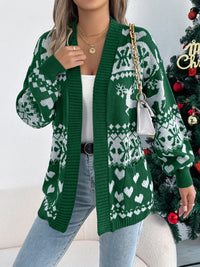 Christmas Deer Pocket Long Sleeve Cardigan Sweater Coat