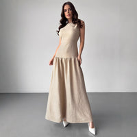Elegant Womens Vintage Linen Sleeveless Maxi Dress