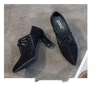 Bow-knot Pointed-toe Rhinestone High-heel British Leather Shoes