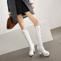 Platform Chunky-heeled Over-the-knee Boots With Crisscross Straps