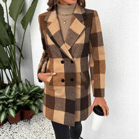 Casual And Versatile Button Women's Plaid Wool Coat