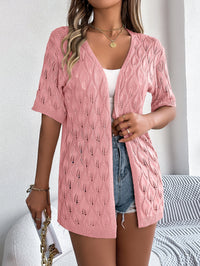 Women S Leaf Hollow Out Short Sleeve Knit Cardigan Vacation Cover-Up