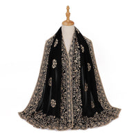 Ethnic Style Black Embroidered Toe Cap Shawl Scarf