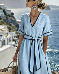 Women's Casual V-neck Color Block Loose Dress
