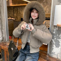 Thick Warm Hooded Short Big Fur Collar Loose Petite Cotton-padded Coat
