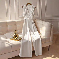 Womens Sophisticated White Sleeveless High-waisted Stylish Jumpsuit