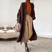 Soft Long Cardigan Coat, Trendy Leisure Warm Sweater, Basic Cozy Soft Daily Outfit, Office Wear Sweater, Cozy Knitted Retro Outfit
