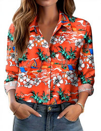 Womens 3D-printed Floral Loose-fit Blouse
