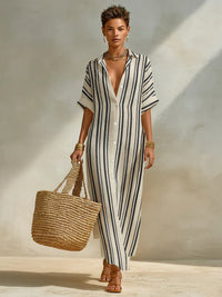 Women's Fashion Loose Casual Striped Shirt Dress