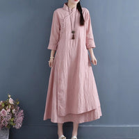 Buttoned Cotton And Linen Dress For Women