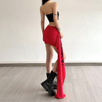 New Womens High-waisted Figure-flattering Asymmetrical Skirt With A Trendy Print