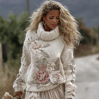 New European And American-style Womens Printed Turtleneck Sweater Hoodie