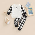 Children's Casual Sweater Suit Checkerboard Long Sleeved Trousers