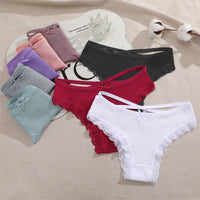 Threaded Cotton Cute Bowknot Low Waist Lace Edge Women's Underwear